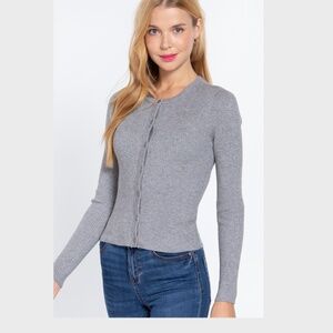 Cardigan Sweater Ribbed Knit Crew Neck Button Down Brick Red Size Small NWT